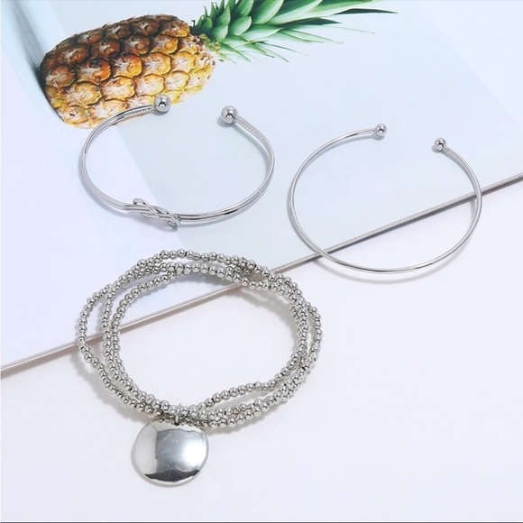 NEW 3 Piece Silver Simple Layering Bracelets - Picture 5 of 6